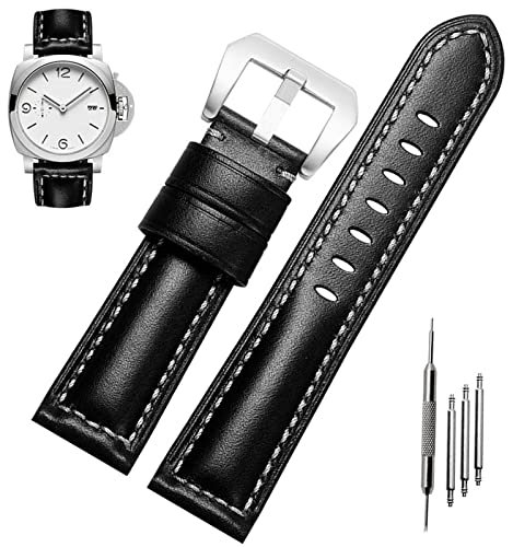 Niziruoup Uhrenarmband 22mm Leder Kompatibel mit Panerai Armband Vintage Lederarmband Uhr Ersatzarmband Leder Armband Ersatzarmbänder Uhrenarmbänder für Herren, Leder, Schwarz von Niziruoup