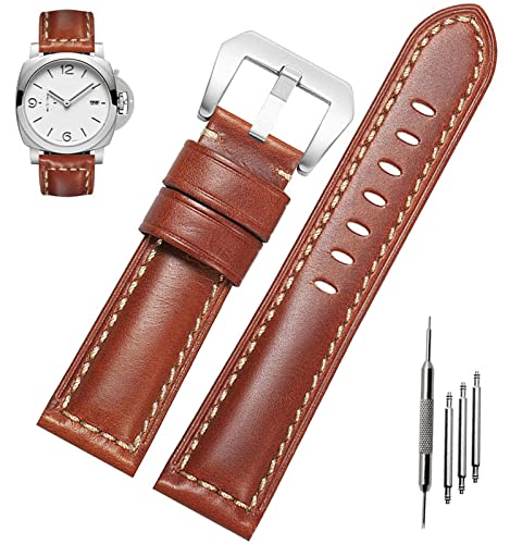 Niziruoup Uhrenarmband 24mm Leder Kompatibel mit Panerai Armband Vintage Lederarmband Uhr Ersatzarmband Leder Armband Ersatzarmbänder Uhrenarmbänder für Herren, Leder, Braun von Niziruoup