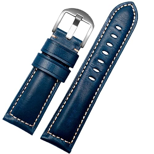 Niziruoup Uhrenarmbänder Leder 24mm, Vintage Lederarmband Uhr Armband Herren Uhrenarmbänder Ersatzarmbänder 22mm 24mm 26mm Uhrenarmband Kompatibel mit Panerai Uhr Armband, Leder, Blau von Niziruoup