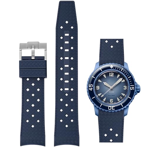 Niziruoup Uhrenarmbander für Blancpain X Swatch Fifty Fathoms, Tropischer Stil Silikon Kautschuk Armband Gebogenes Ende Weiches Silikonkautschuk Ersatzband 22mm mit Werkzeug entfernen von Niziruoup