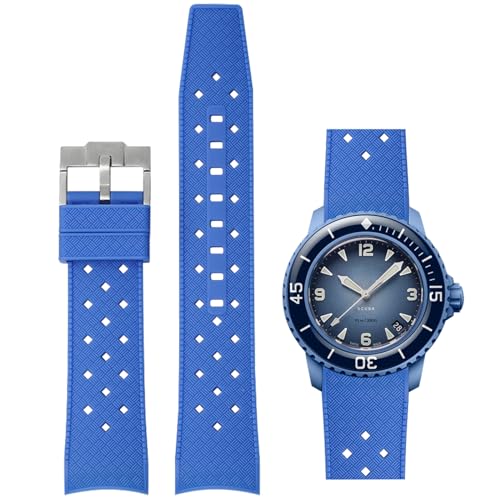 Niziruoup Uhrenarmbander für Blancpain X Swatch Fifty Fathoms, Tropischer Stil Silikon Kautschuk Armband Gebogenes Ende Weiches Silikonkautschuk Ersatzband 22mm mit Werkzeug entfernen von Niziruoup