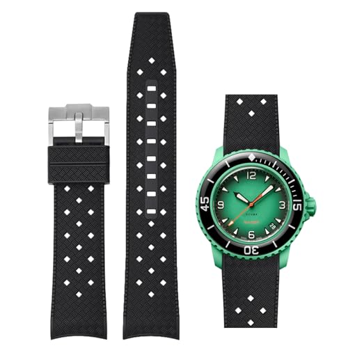 Niziruoup Uhrenarmbander für Blancpain X Swatch Fifty Fathoms, Tropischer Stil Silikon Kautschuk Armband Gebogenes Ende Weiches Silikonkautschuk Ersatzband 22mm mit Werkzeug entfernen von Niziruoup