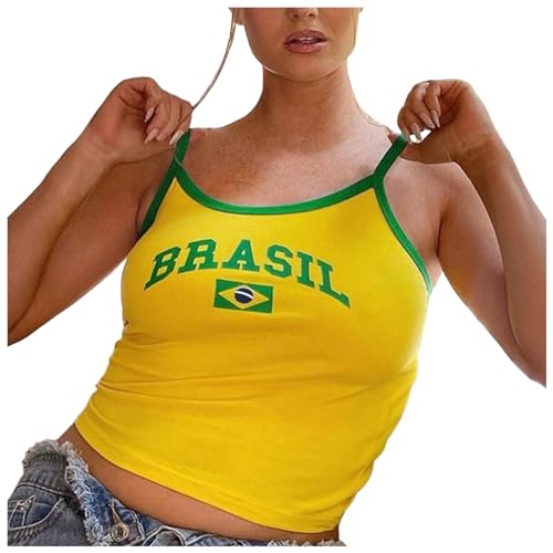 Brasil Italien Espana Mexico England Tanktop - Damen Tank Top Sommer Spaghetti Cami Oberteile Ärmellose Rundhals Shirt Crop Tops Vintage Streetwear von Nlaayong