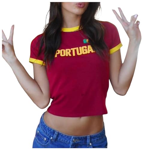 Brasil Portugal France London Tshirt - Crop Tops Y2K Damen T-Shirt Rundhals Kurzarm Sommer Bauchfreies Tops Teenager Mädchen Vintage Oberteile Streetwear Brasil Portugal France London Tshirt - Crop Tops Y2K Damen T-Shirt Rundhals Kurzarm Sommer Bauchfreies Tops Teenager Mädchen Vintage Oberteile Streetwear von Nlaayong