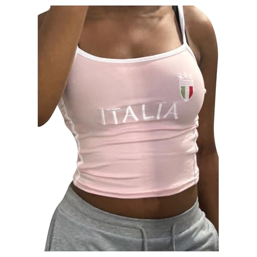 Italien Y2K Crop Tops - Damen Y2K Tank Top Sommer Spaghetti Cami Oberteile Ärmellose Rundhals Trägerloses Bandeau Top Shirt Vintage Streetwear von Nlaayong