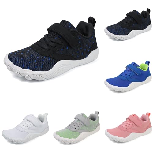 Nlaayong Barfussschuhe Kinder Breite Barfuss Schuhe Atmungsaktiv Leicht Laufschuhe Junge Mädchen Weich rutschfest Trekkingschuhe Sneaker Kinderschuhe mit Klettverschluss Unisex von Nlaayong