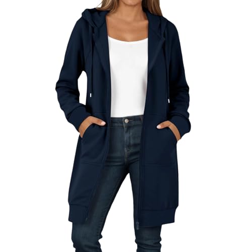 Nlaayong Damen Lange Kapuzenpullover mit Reißverschluss Hoodie Jacke Langarm Winter Pulli Sweatjacke Sweatshirts Kapuzenpullover Streetwear Strickjacke mit Taschen von Nlaayong