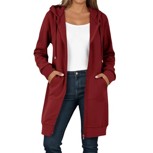 Nlaayong Damen Lange Kapuzenpullover mit Reißverschluss Hoodie Jacke Langarm Winter Pulli Sweatjacke Sweatshirts Kapuzenpullover Streetwear Strickjacke mit Taschen von Nlaayong