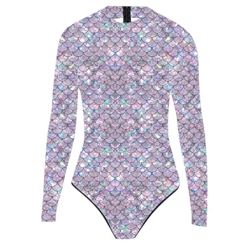 Nlaayong Damen Meerjungfrau Badeanzug Bademode Fisch Schuppen Print Langarm Body Tops Sexy Jumpsuit Auffällig,Kostüm Meerjungfrau Nlaayong Damen Meerjungfrau Badeanzug Bademode Fisch Schuppen Print Langarm Body Tops Sexy Jumpsuit Auffällig,Kostüm Meerjungfrau von Nlaayong