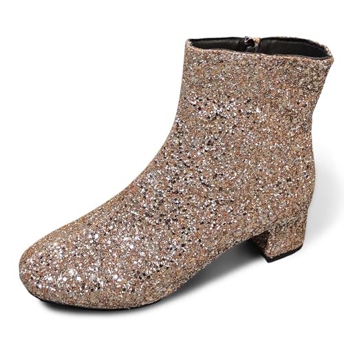 Nlaayong Glitzer Schuhe,Damen Chunky Heels Ankle Boots Glitzer Stiefeletten mit Blockabsatz und Reißverschluss Absatz Pailletten Schuhe von Nlaayong