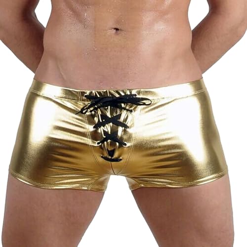 Nlaayong Herren Männer Boxershort Wetlook Lack Leder Unterwäsche Badehose Stretch Briefs von Nlaayong