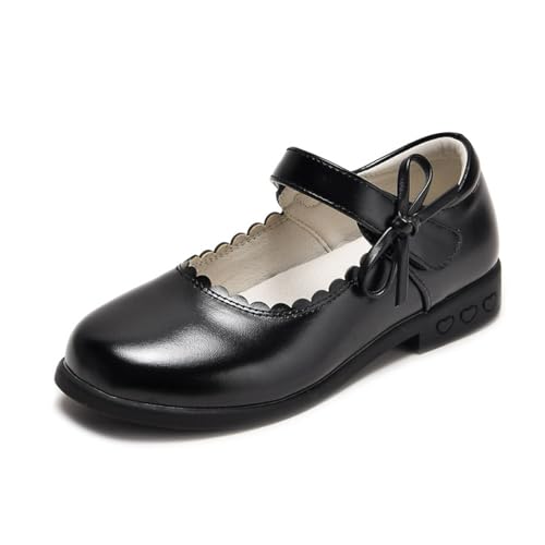 Nlaayong Mädchen-Kleiderschuhe Mädchen Mary Jane Flache Schuhe Ballerinas Flache Party-Schulschuhe mit Schleife für große Kinder von Nlaayong