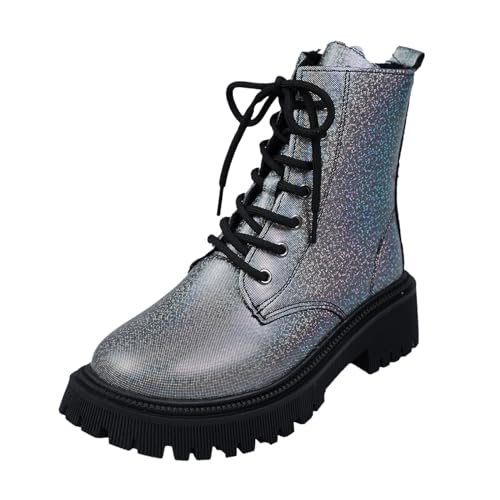 Nlaayong Pailletten Schuhe,Combat Boots Damen, mit Absatz Combat Boots Elegant Winter Boots Freizeit Biker Stiefel Schnürboots Elegant Warm Schnürstiefeletten Winter Slim Fit Stiefeletten von Nlaayong