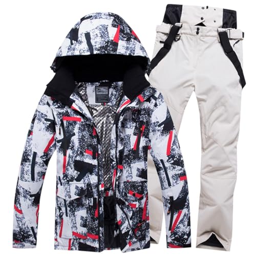 Nlaayong Skianzug 2 Teilig Herren Winter Skijacke mit Kapuzen Schneeanzug Wasserdicht Skibekleidung Jacke und Hosen Tracksuit Winddicht Warme Schneemantel von Nlaayong