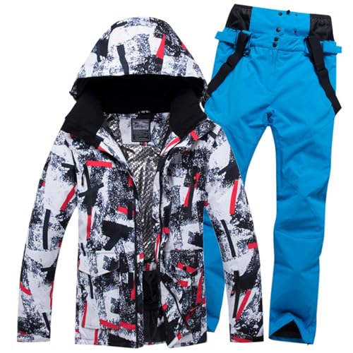 Nlaayong Skianzug 2 Teilig Herren Winter Skijacke mit Kapuzen Schneeanzug Wasserdicht Skibekleidung Jacke und Hosen Tracksuit Winddicht Warme Schneemantel von Nlaayong