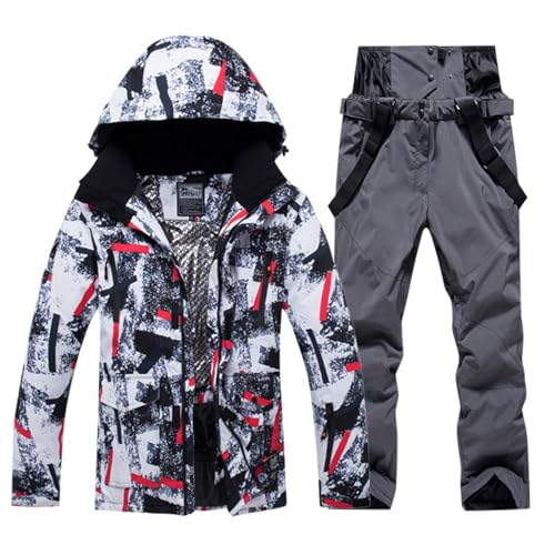 Nlaayong Skianzug 2 Teilig Herren Winter Skijacke mit Kapuzen Schneeanzug Wasserdicht Skibekleidung Jacke und Hosen Tracksuit Winddicht Warme Schneemantel von Nlaayong