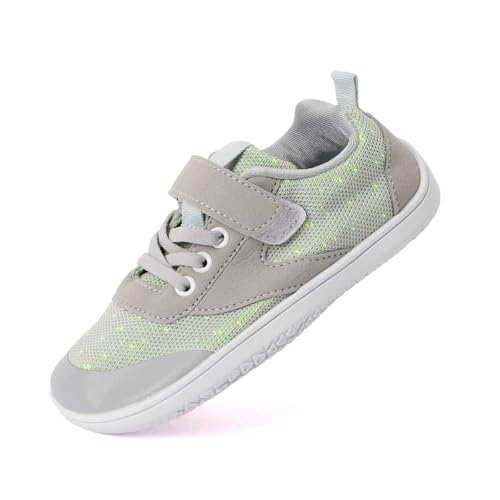 Nlaayong Unisex Kinder Barfußschuhe Breite Junge Mädchen Minimalistische mit Klettverschluss Laufschuhe für Fitness Traillauf Freizeit Atmungsaktiv Leicht rutschfest Sneaker Komfortable von Nlaayong