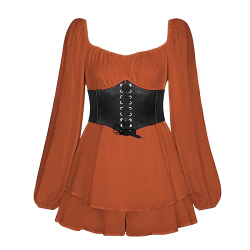 Piratenkostüm Damen Korsett Renaissance Viktorianische Off Shoulder Kleid Kurz Jumpsuit Piratinkleid Weiß A-Linie-Kleid Trägerloses, Knielange Patchwork-Kleid Strandkleid Party Karneval Piratenkostüm von Nlaayong