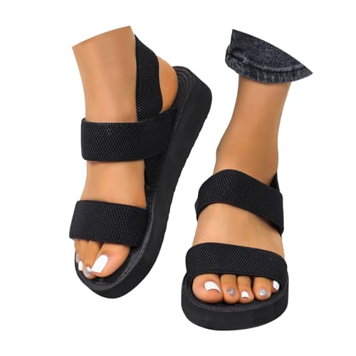 Sandalen Damen Sommer Flache Pantoletten Bequeme Offene Boho Strandsandalen Leichte Breite Füße mit Elastischen Riemen Sommerschuhe Freizeit Outdoor Sport Plateau Sandals Peep Toe Hausschuhe von Nlaayong