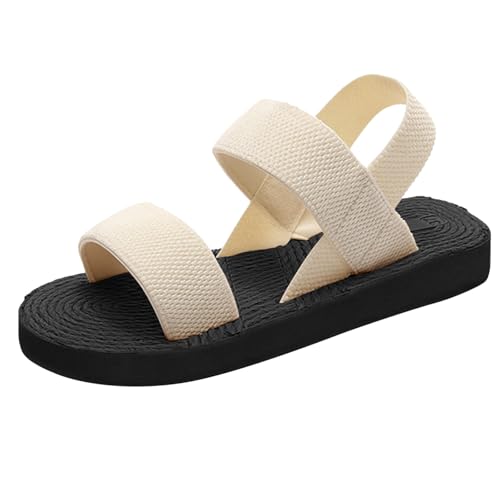 Sandalen Damen Sommer Flache Pantoletten Bequeme Offene Boho Strandsandalen Leichte Breite Füße mit Elastischen Riemen Sommerschuhe Freizeit Outdoor Sport Plateau Sandals Peep Toe Hausschuhe von Nlaayong