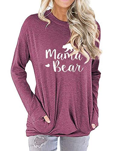 Nlife Damen Mama Bear Shirt für Frauen Langarm Loose Fit Casual Pullover Tasche - - XX-Large von Nlife