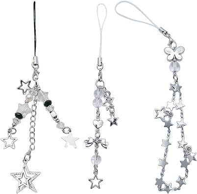 Nlinlin 3 Stück Stern-Handyanhänger, Schlüsselanhänger, Tasche, Zubehör, Stern-Handyband, Schmuck, Legierung, Material für Mode-Liebhaber, Y2K-Kette, Handys, Dekor-Zubehör von Nlinlin