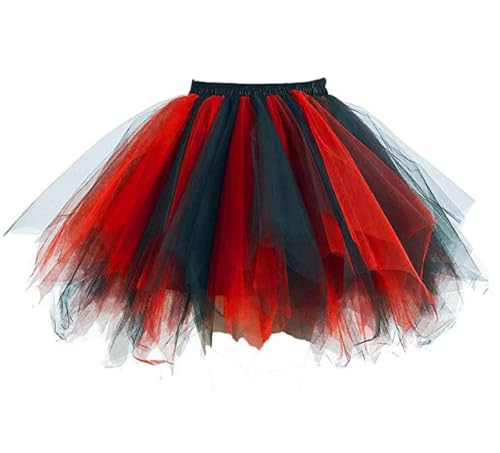 Tüllrock Damen, Halloween Rock, Tütü Damen, 50er-Tutu Petticoat Unterrock, Halloween Kostüm Damen, für Partys Bühnenauftritte (Rot und Schwarz) von Nlqhyrexion