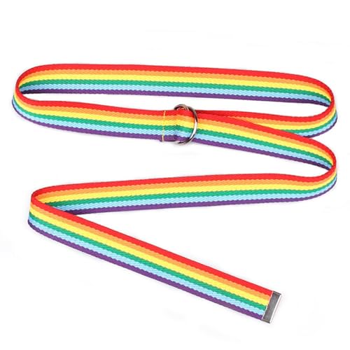 [Nlrlo] Canvas Gürtel Regenbogen Stoffgürtel mit D-Ring Unisex Gürtel mit Doppelschnalle Multifunktions-Gürtel aus Gürtel in Regenbogenfarbe, Regenbogenfarben, 説明を参照してください von Nlrlo
