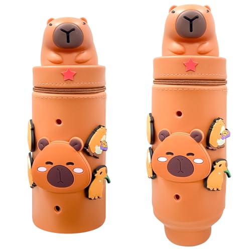 Nlsqw C-apybara Federmäppchen, niedliches Pencil-C-ase, 2-in-1 weiches Silikon-Federmäppchen, Capybara-Thema, Capybara-Silikon-Pencil-Etui, Reißverschluss, Buntstifte, Bleistift-Box, Geschenk für von Nlsqw