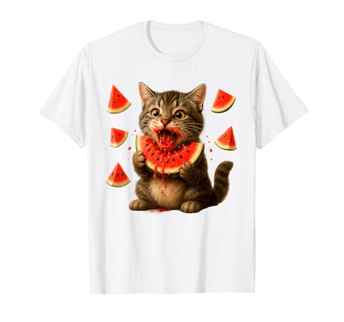Lustige Katze frisst Wassermelone Scheibe Wassermelone Tag Sommer Kinder T-Shirt von Nna Watermelon Cat Kitten Lovers Summer Vacation