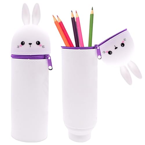 Nnicorns 2-in-1 Silikon Kawaii Federmäppchen, Weiche Silikontasche, Kawaii Federmäppchen, Federtasche aus weichem Silikon für Stifte (Kaninchen, weiß) von Nnicorns
