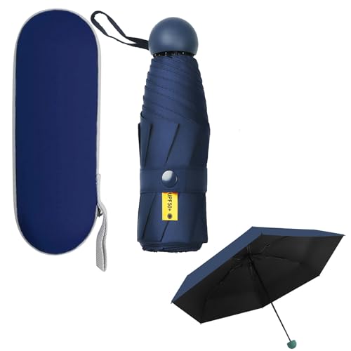 Nnicorns Compact 6-Rib Windproof Travel Umbrella - Mini UV Protection Folding Design, Portable Pocket-Size with Capsule Cover for Men & Women (Marineblau) von Nnicorns