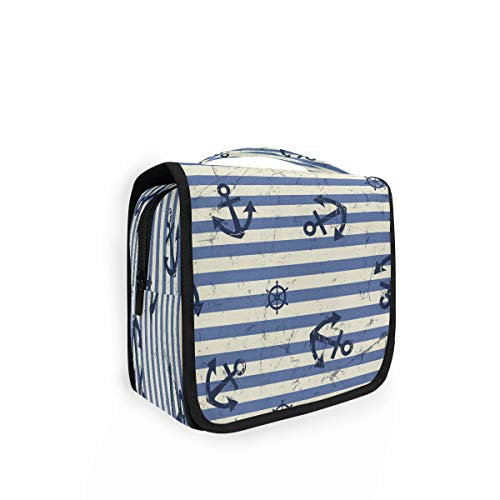 RXYY Hängend Kulturtasche Meer Anker Streifen Blau ausklappbar Bad Turnhalle Kulturbeutel Veranstalter tragbar kosmetisch Waschtasche für Frauen Mädchen von HMZXZ