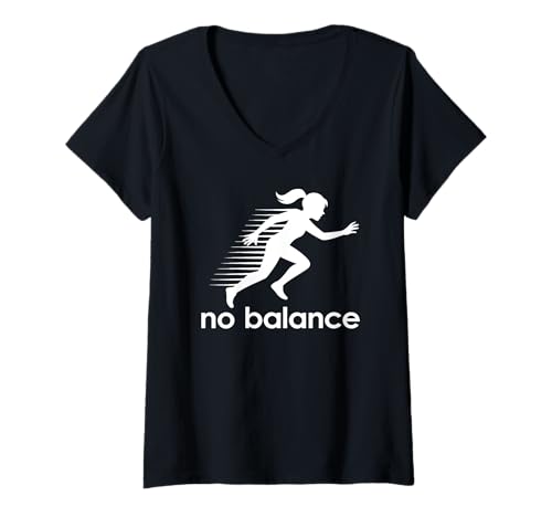 Damen No Balance - Lustiger Sneaker mit Wortspielgrafik, fallendes Mädchen T-Shirt mit V-Ausschnitt von No Balance Funny Sneaker Pun Graphic Girl Falling