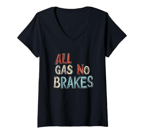 Damen Cooles Kostüm ohne Bremsen T-Shirt mit V-Ausschnitt Damen Cooles Kostüm ohne Bremsen T-Shirt mit V-Ausschnitt von No Brakes Outfit