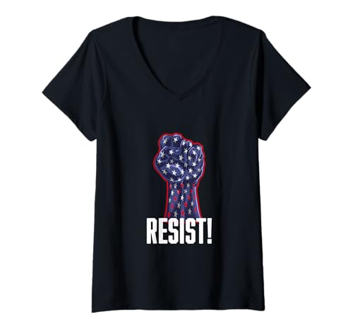 Damen Resist Erhöhte Faust T-Shirt mit V-Ausschnitt von No Dictators
