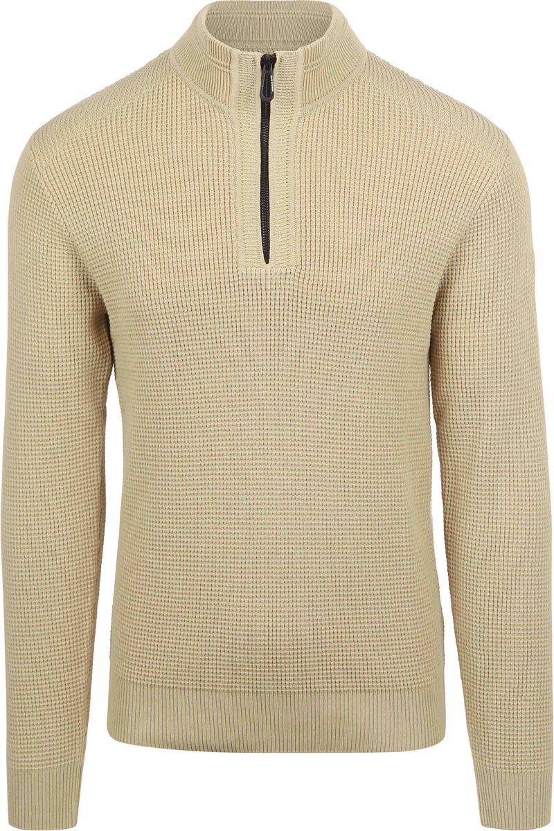 No Excess Halfzip Pullover Struktur Melange Beige - Größe XXL von No Excess