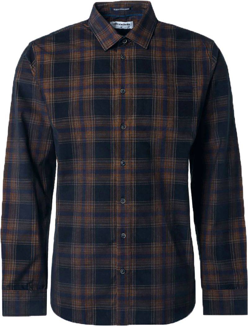 No Excess Hemd Corduroy Karomuster Blau - Größe XXL von No Excess