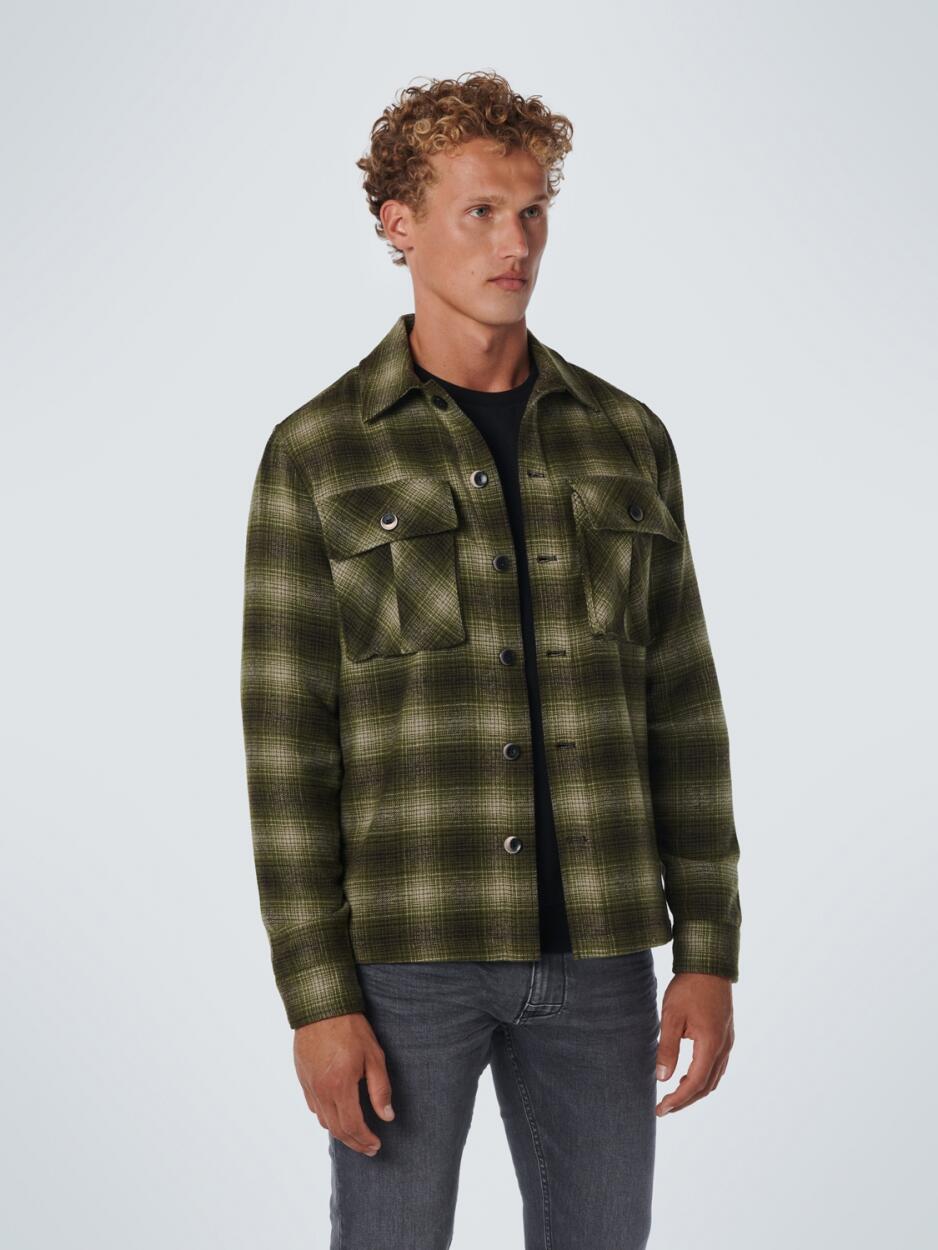 No Excess - Overshirt Button Closure Check With Wool sage green - Gr. - XL von No Excess
