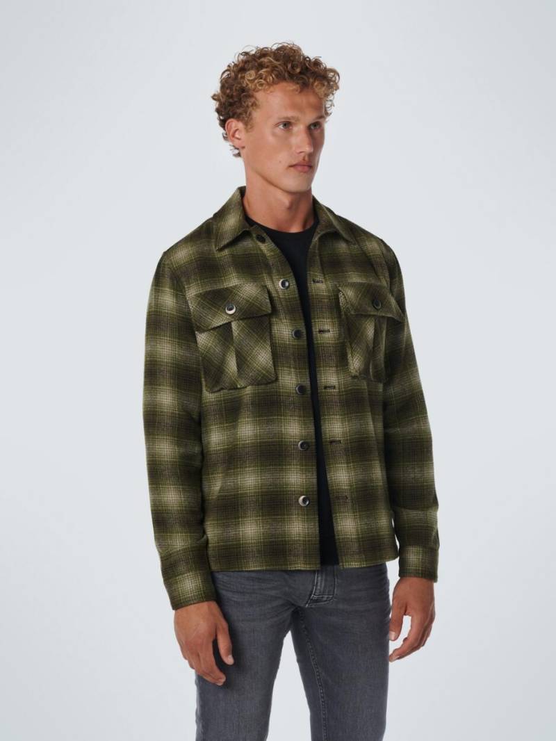 No Excess - Overshirt Button Closure Check With Wool sage green - Gr. - XXL von No Excess