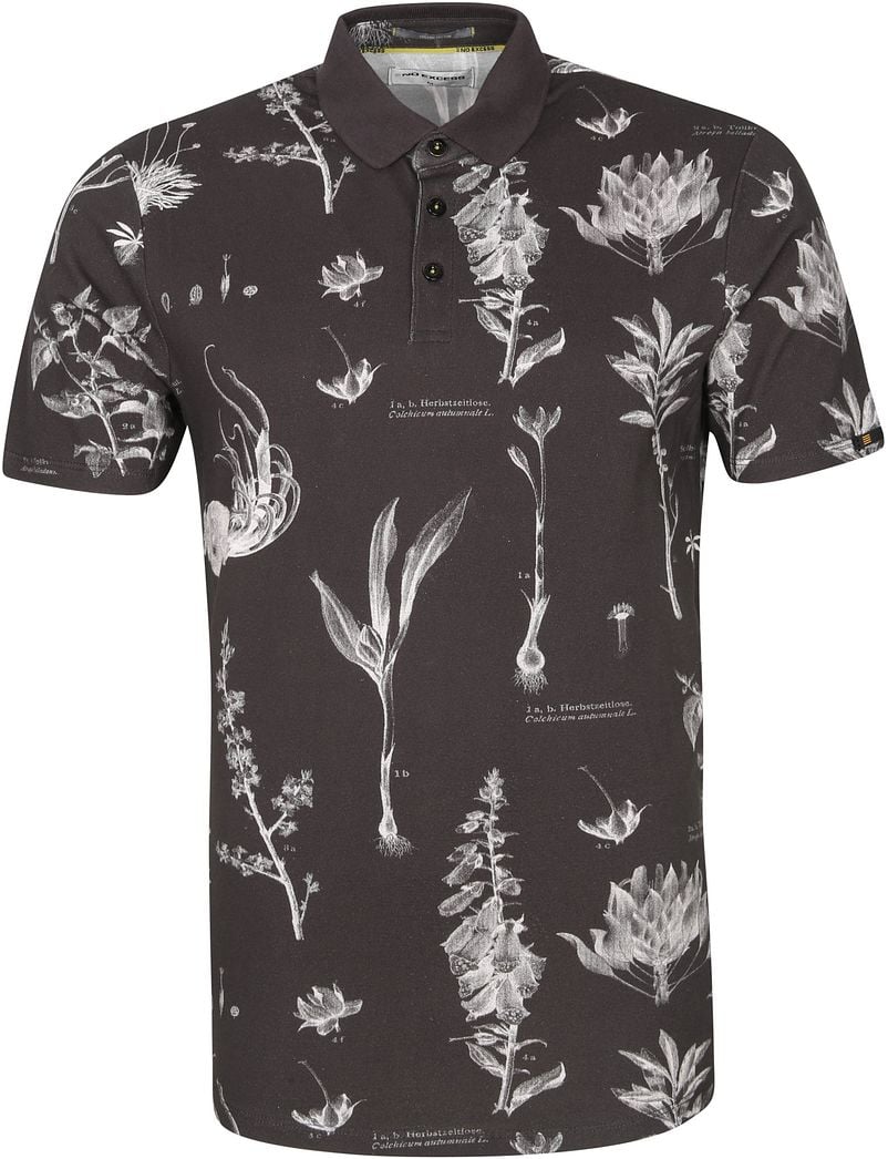 No Excess Poloshirt Pique Blumen Schwarz - Größe S von No Excess