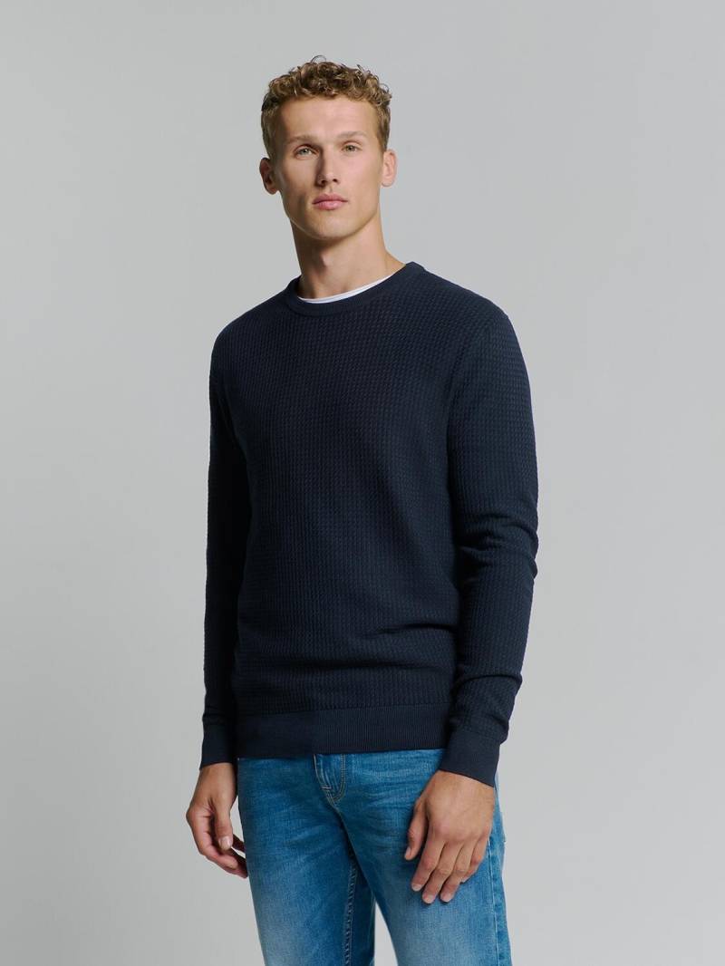 No Excess - Pullover Crewneck 2 Coloured Waffle Jacquard blueberry - Gr. - M von No Excess