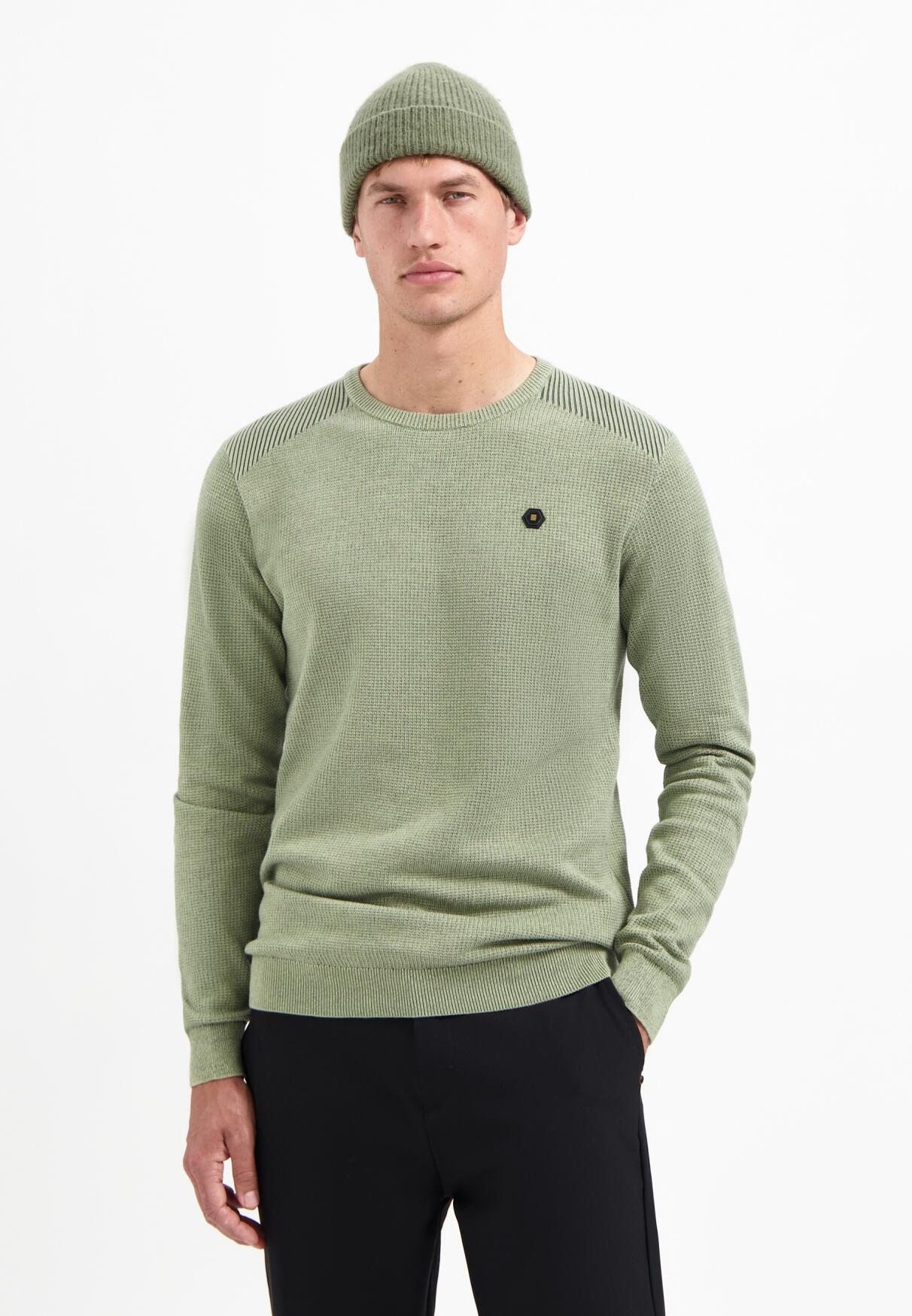 No Excess - Pullover Crewneck Plated Structure Knit light moss - Gr. - XL von No Excess