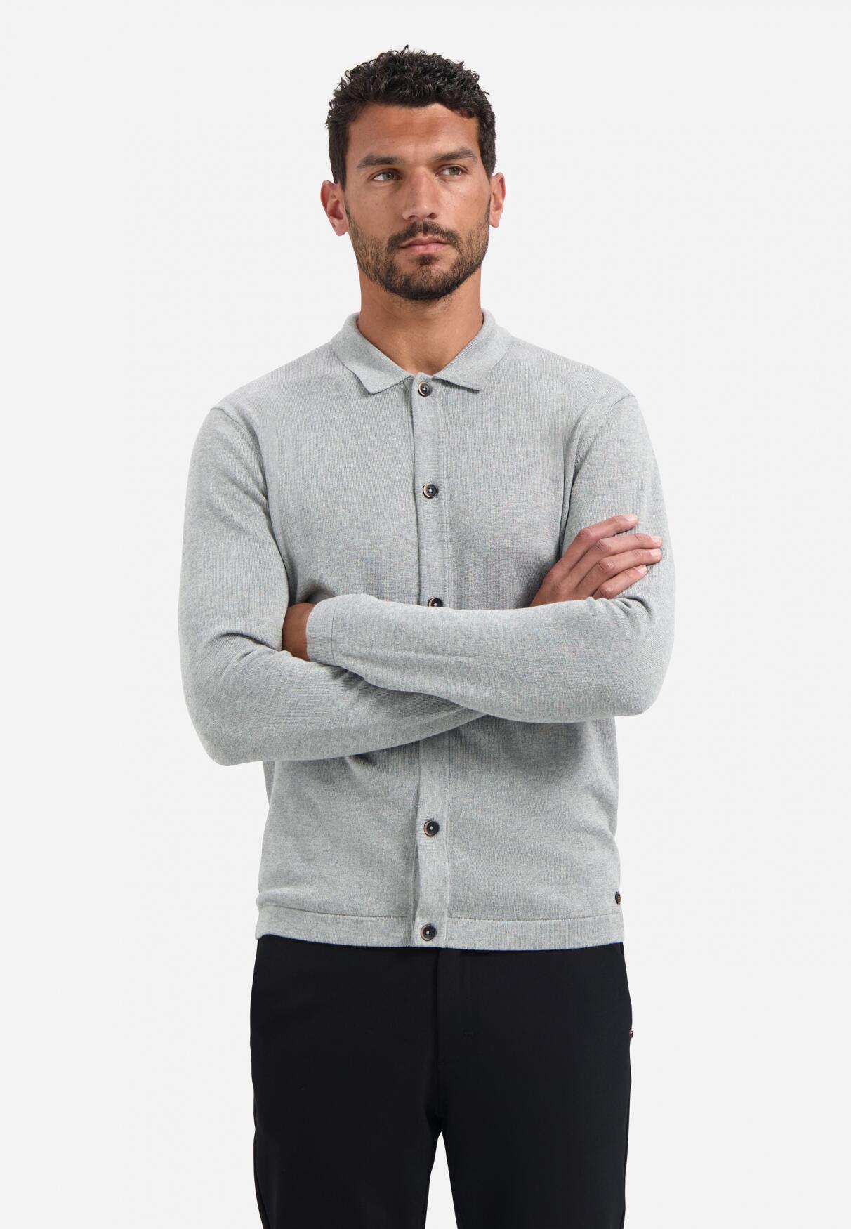 No Excess - Pullover Full Button Polo grey melange - Gr. - XL von No Excess