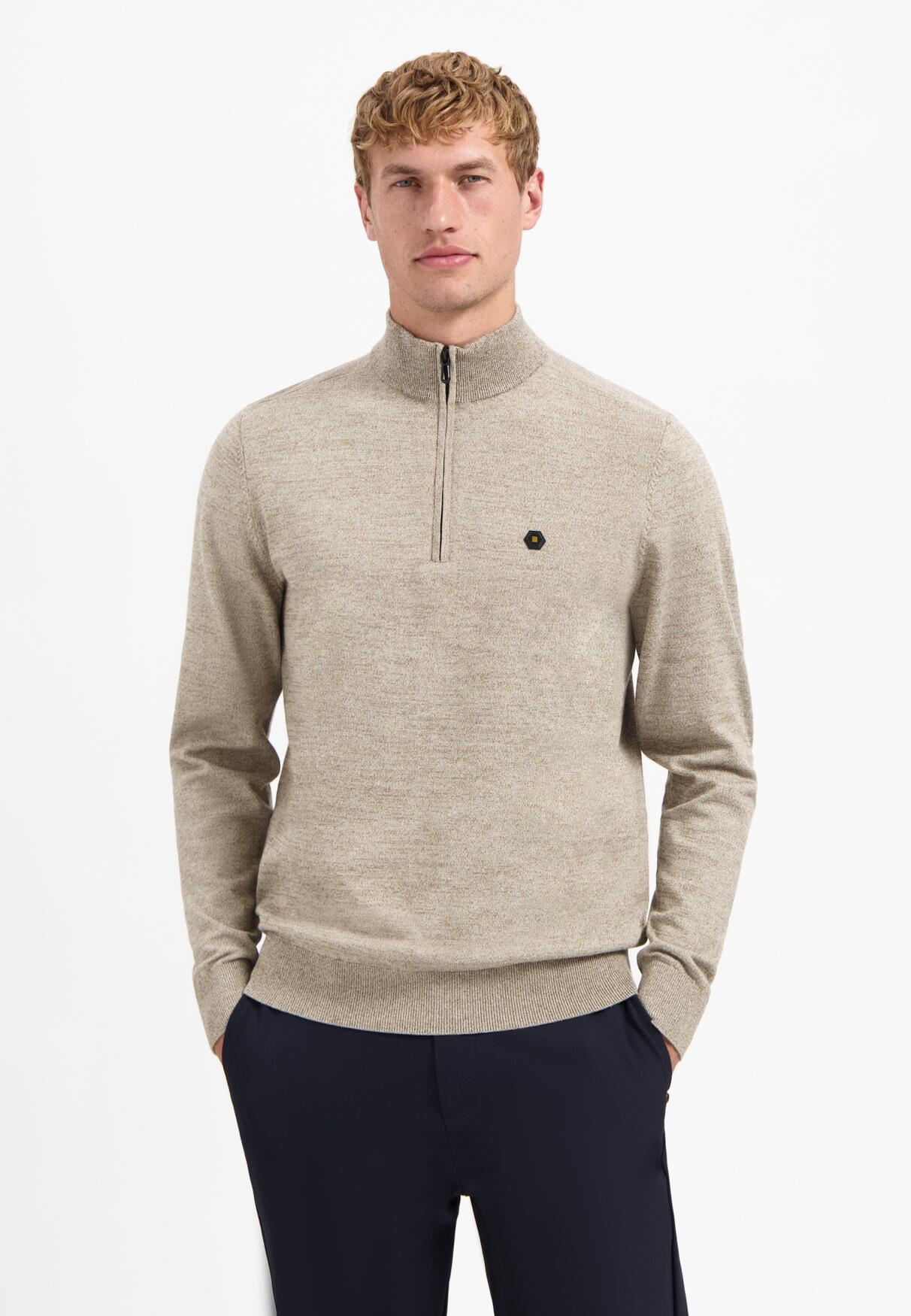 No Excess - Pullover Half Zip 2 Coloured Melange sand - Gr. - XXXL von No Excess