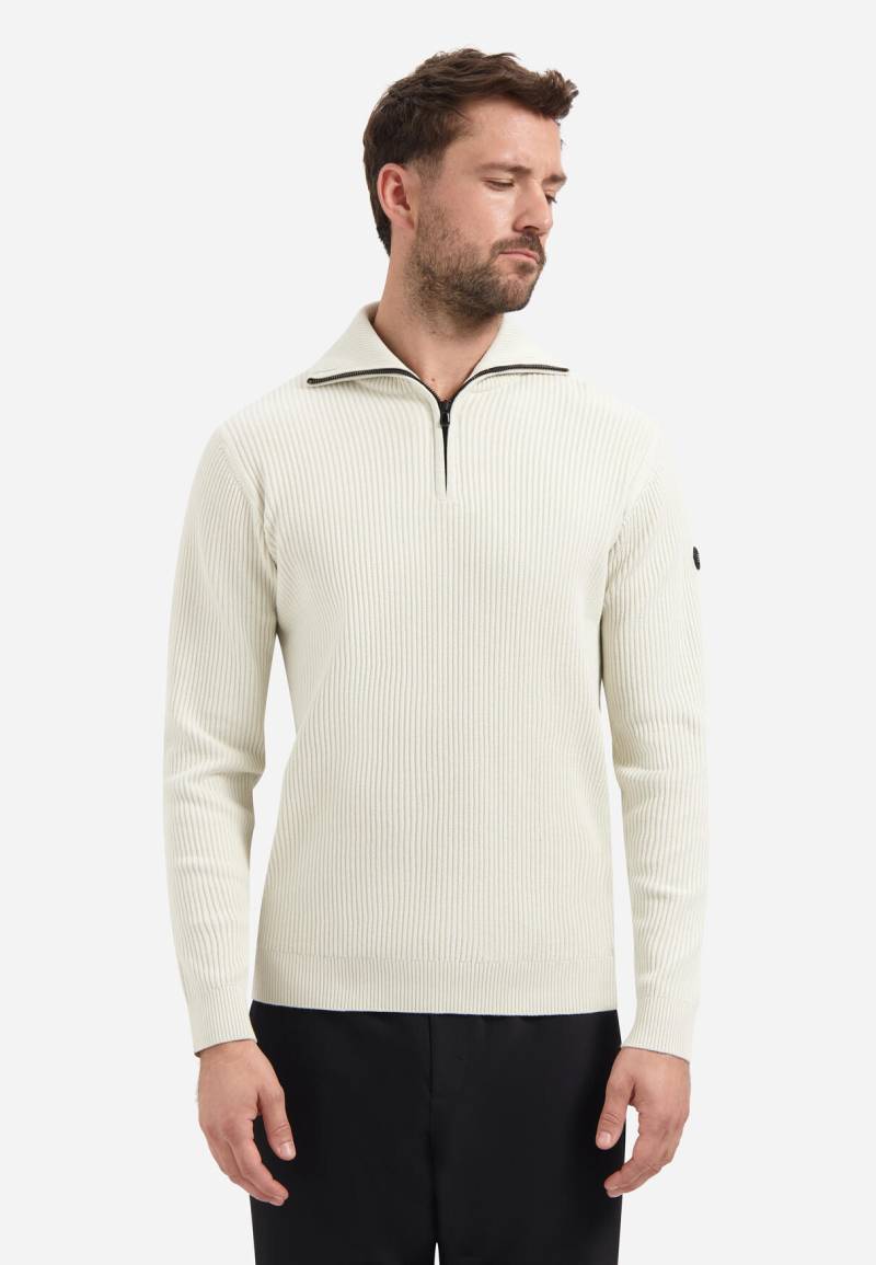 No Excess - Pullover Half Zip Wing Collar Tuck Stitch chalk - Gr. - M von No Excess