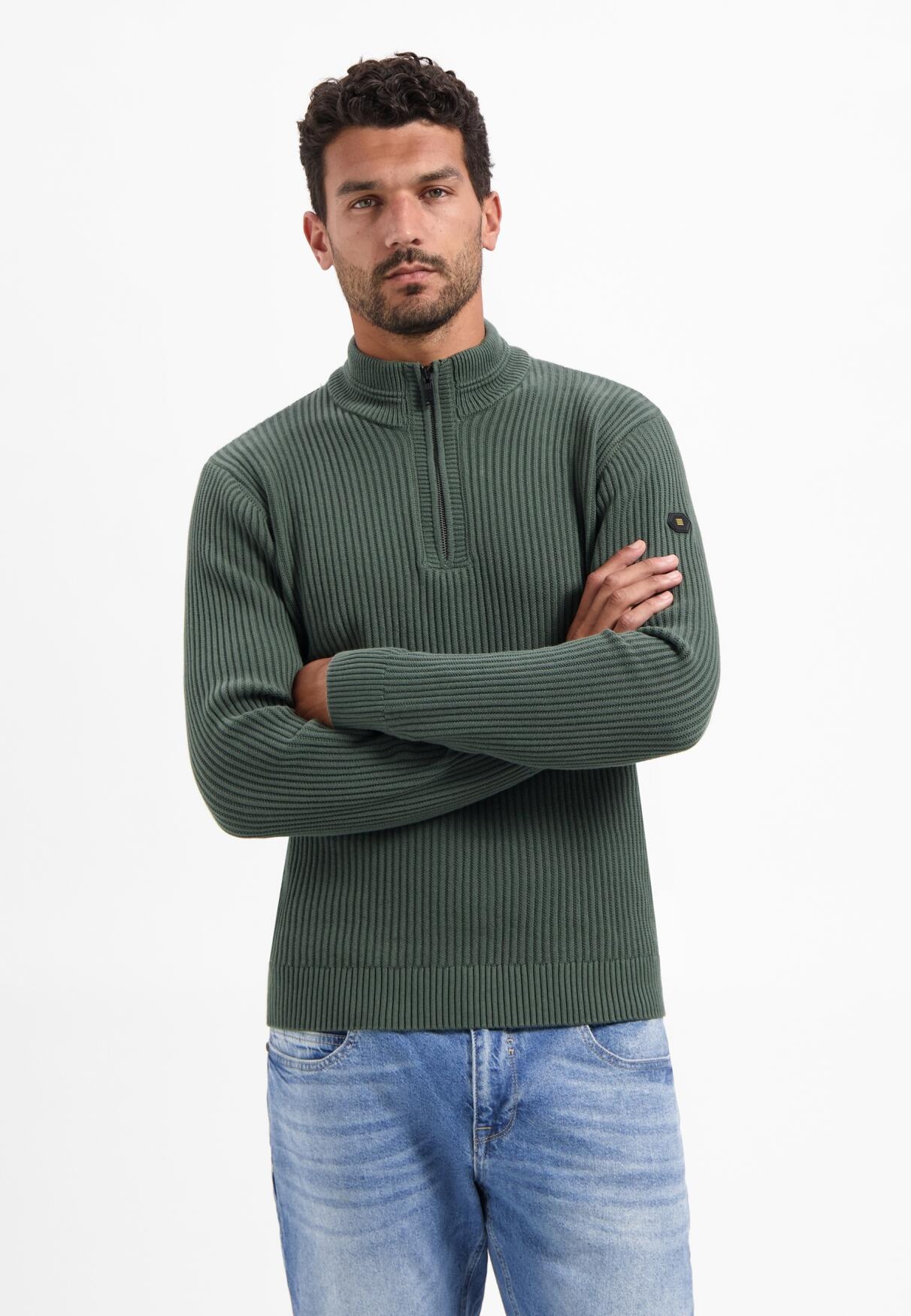 No Excess - Pullover Half Zip rib variation dark green - Gr. - L von No Excess