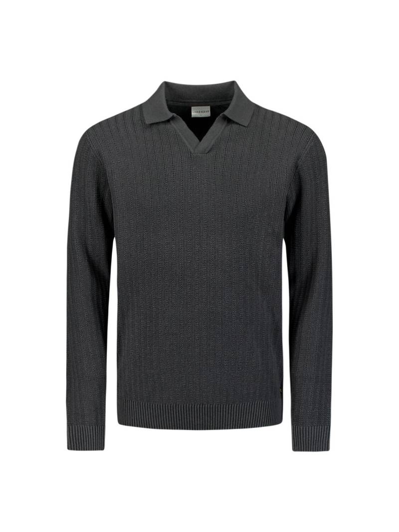 No Excess - Pullover Open Polo Collar Relief Knit dark grey - Gr. - XL von No Excess