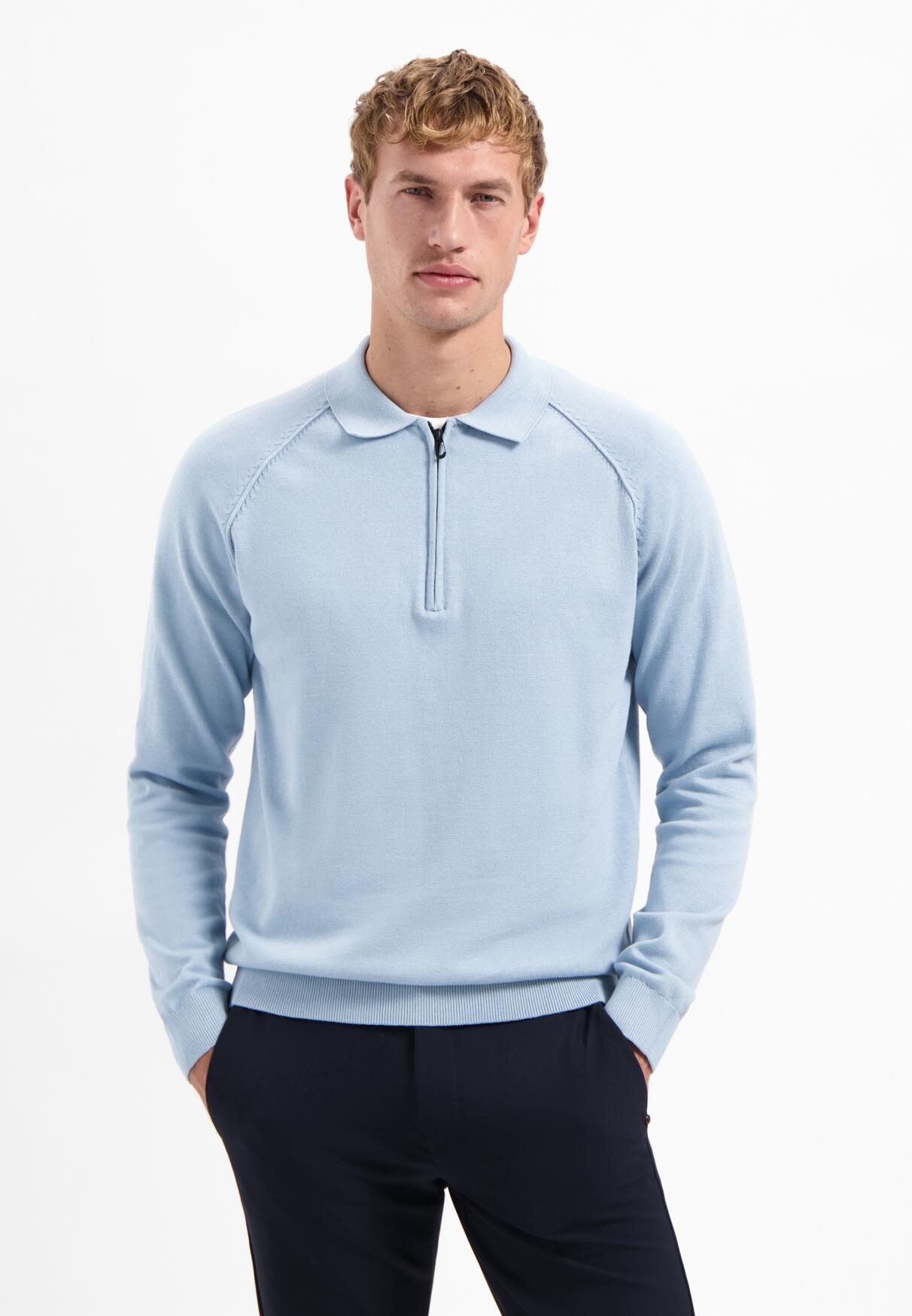 No Excess - Pullover Polo Half Zip Solid dusty blue - Gr. - L von No Excess