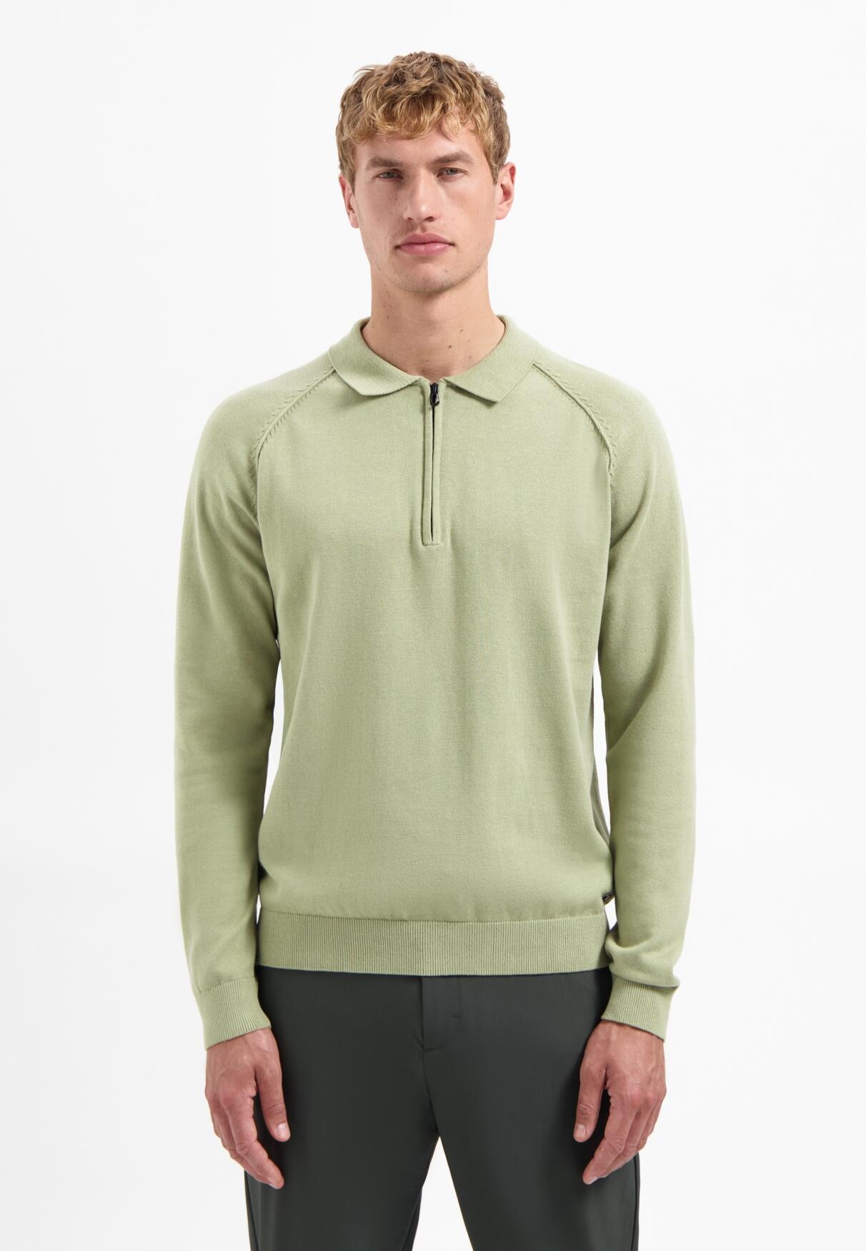 No Excess - Pullover Polo Half Zip Solid light moss - Gr. - M von No Excess